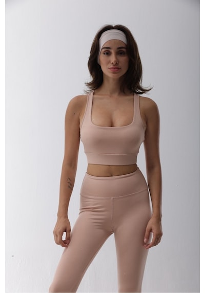 Playsportswear Polyester Pudra Normal Bel Fitted Basic Sporcu Tayt Takımı Pudra