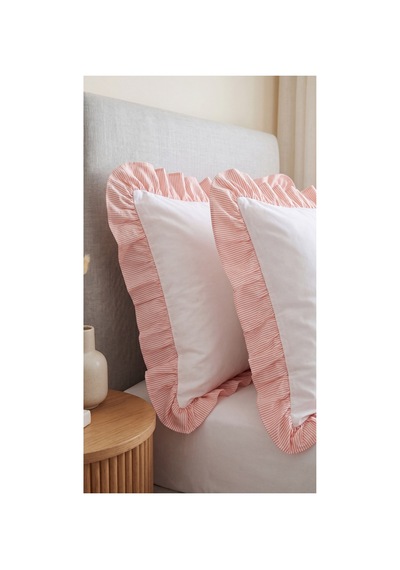 2'li Pamuklu Kumaş Çizgili Fırfırlı Yastık Kılıfı50x70 Cm Turuncu - 905308848 Turuncu