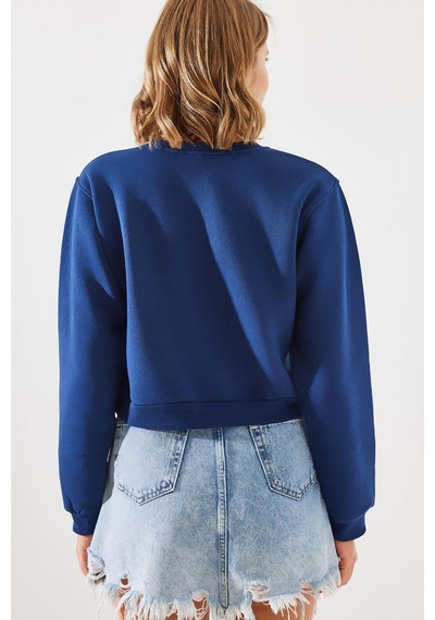 Shade Kadın Bisiklet Yaka Şardonlu Basic Crop Sweatshirt 60251797 - Lacivert