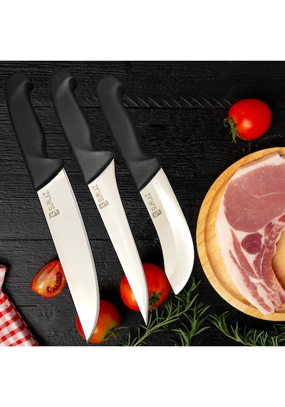 Sürlaz 3 Parça Mutfak Bıçak Seti Et Bıçağı Sebze Bıçağı Eko Seris Siyah