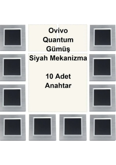 Asyagrup Ovivo Quantum Gümüş Çerçeve,siyah Anahtar - 10 Adet