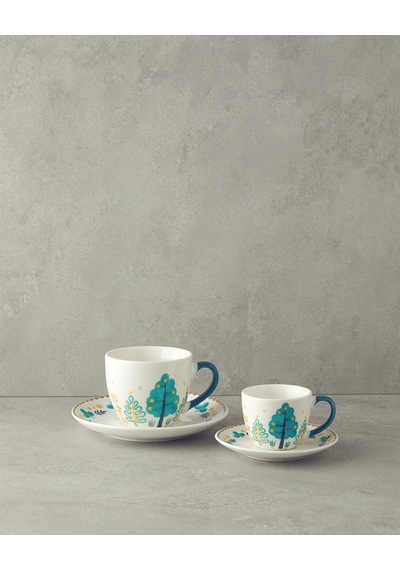 Love Jungle New Bone China Fincan Takımı 4 Parça 2 Kişilik Yeşil Yeşil