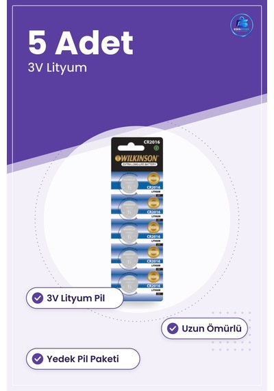 Lityum Pil Cr2016 3v 5 Adet Yedek Düğme Tipi Uzun Ömürlü Ofis Hes