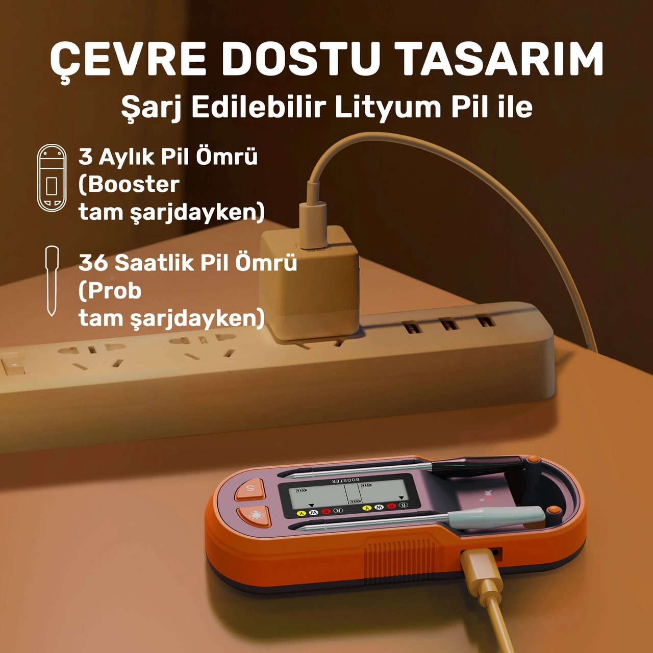 Thermopro Tp972 Şarjlı 182m Kablosuz Alarmlı 2problu Telefon Kontrollü Profesyonel Gıda Termometresi