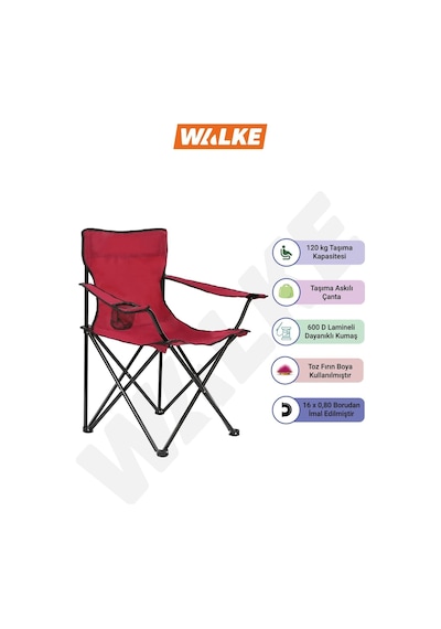 Walke Katlanabilir Kamp Sandalyesi Piknik Sandalyesi Plaj Sandalyesi Kırmızı Taşıma Çantalı Kırmızı