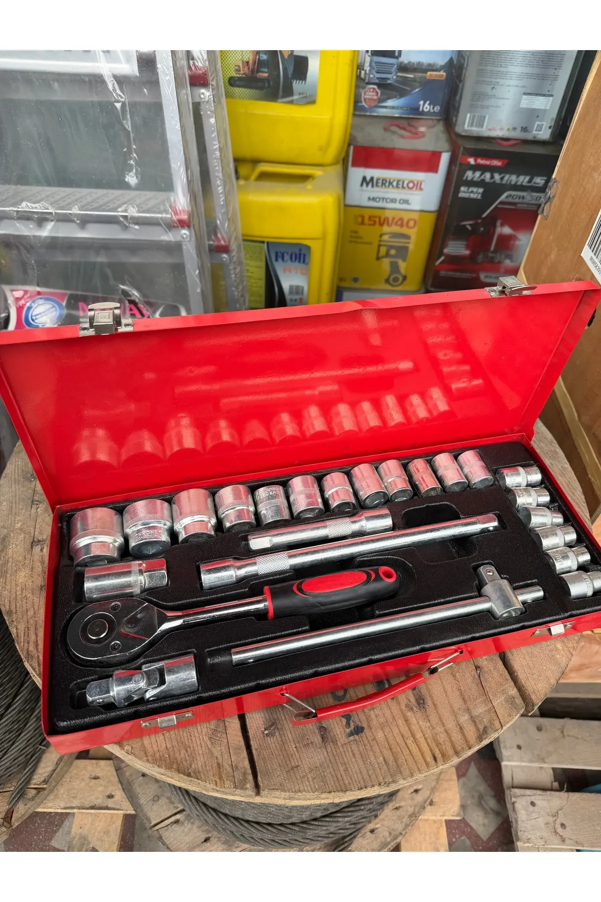 1/2 Lokma Anahtar Takımı 24 Parça Cr-v Krom Vanadyum Cırcırlı Lokma Seti Metal Çantalı