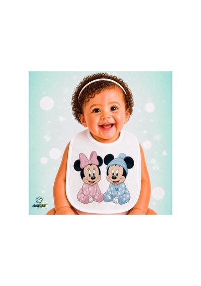 Mickey Mouse Keten Bebek Mama Önlüğü Yumuşak - Emici - Yıkanabilir - Özel Tasarım P135 Çok Renkli