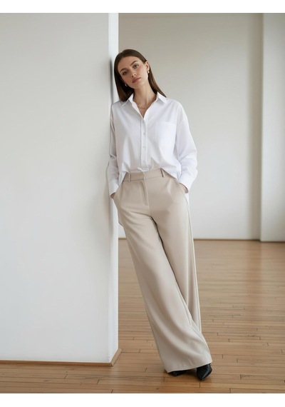 Pera Moda Oversize Arkası Uzun Önü Kısa Poplin Gömlek Beyaz