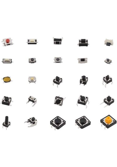 125 Adet Tact Switch Seti Dip Smd Kılıf 25 Farklı Çeşit Şeffaf Poşette
