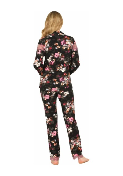 Jiber Kadın Viskon Önü Düğmeli Desenli Kışlık Pijama Takımı 3903 - 1 Adet 001