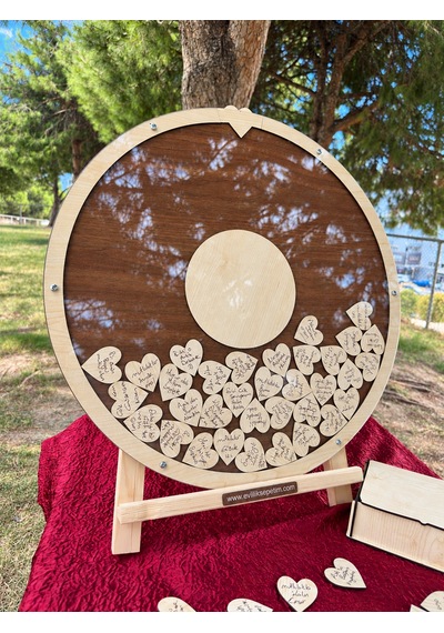 Kişiye Özel Ceviz Zeminli Akçaağaç Çerçeveli Yuvarlak Anı Kutusu 50cm İçi Yuvarlak İsimlikli