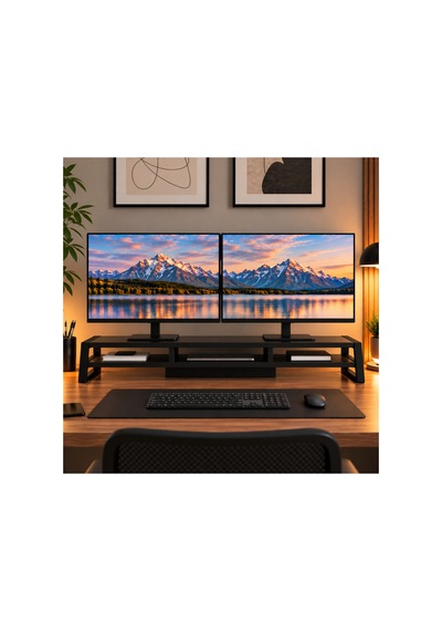 Tıtan Çift Monitör Yükseltici Stand, Gaming Oyuncu Monitör Standı, Masaüstü Ekran Yükseltici Ve Düzenleyici Raf Siyah