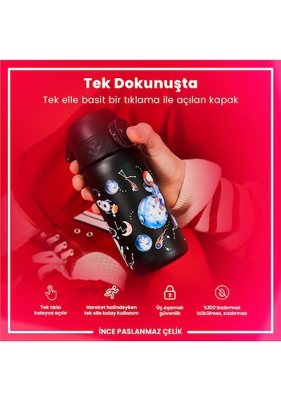 Ion8 - Paslanmaz Çelik Çocuk Suluk - Uzay - 400 Ml - Sızdırmaz Çok Renkli
