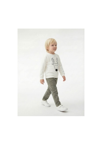 Koton Erkek Bebek Yılbaşı Baskılı Uzun Kollu Şardonlu Bisiklet Yaka Sweatshirt Ekru
