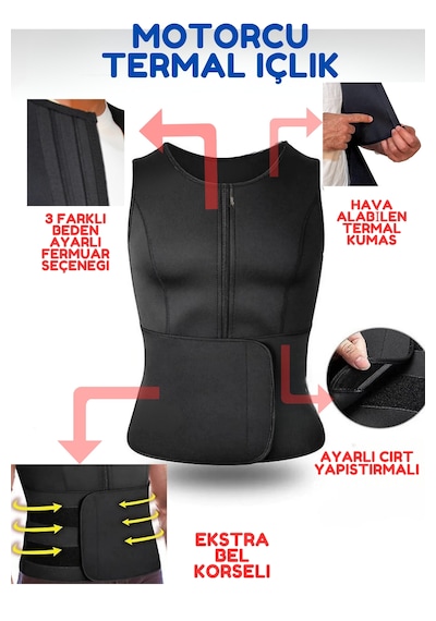Minufco Ayarlanabilir Bel Korseli Termal Motosiklet İçlik Siyah