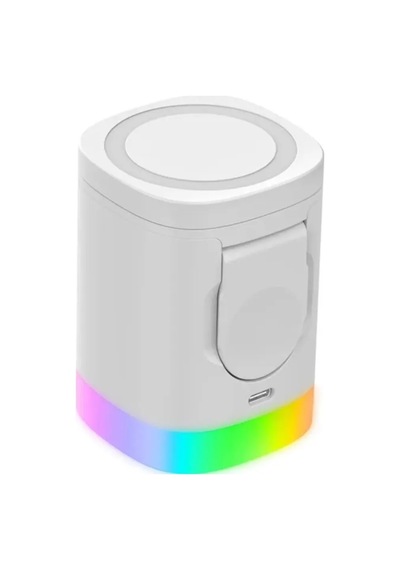 3in1 15w Apple iPhone   Uyumlu AirPods Watch Kablosuz Şarj Cihazı Rgb Işıklı T15