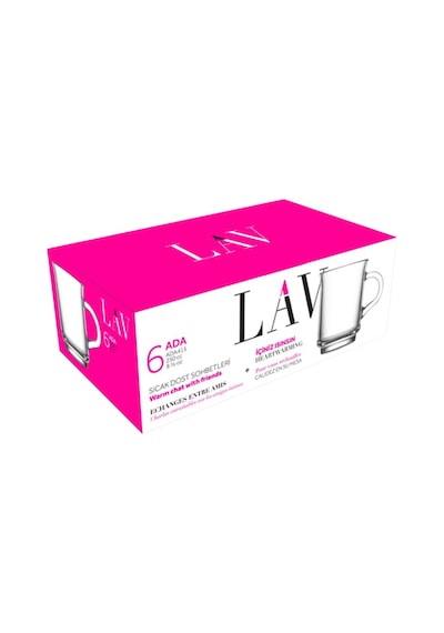 Lav Ada Cam Kupa 6 Kişilik 250 ml Kulplu (Kahve/Çay Bardağı)