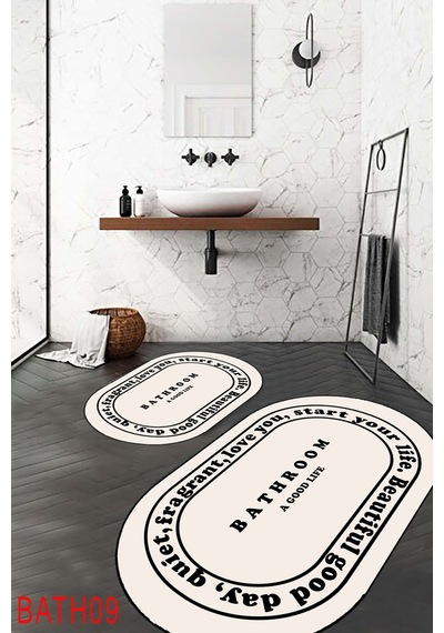 Eco Concept Kaymaz Taban Bathroom Yazılı Estetik Banyo Paspası Bej