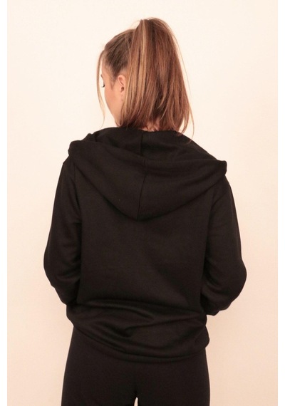 Siyah Kadın Baskılı Kapüşonlu Sweatshirt Çok Renkli