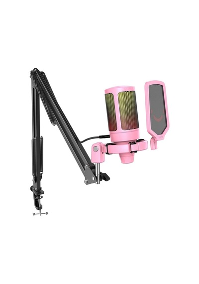 Ampligame A6t Twitch - Youtuber - Gamer - Tiktok - Yayıncı Usb Mikrofon Seti Pembe