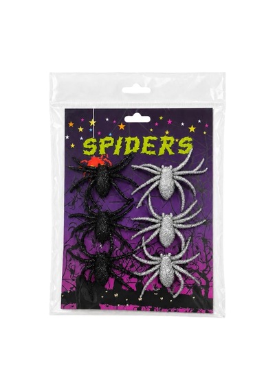 Halloween Cadılar Bayramı 6'lı Simli Örümcek Süs Seti Siyah Ve Gümüş Dekoratif Örümcek 5x6 Cm Tüm Yaşlar