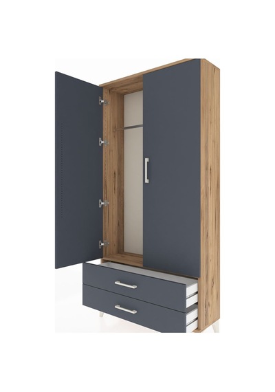 Arges Dolap Tek Raflı 2 Çekmeceli Tek Askılı 88x30x182 Çam-an... Çam