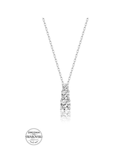 Union Swarovski Zirconia Kadın Üçtaş Gümüş Kolye Gümüş