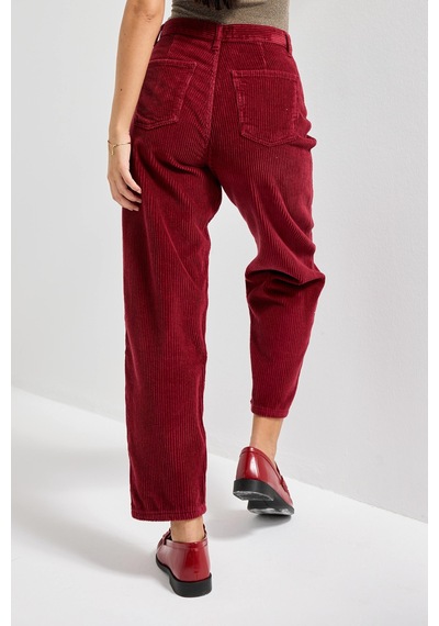 Itsbasic Kadın Bordo Renk 26w5-35 Relax Fit Kalın Fitilli Velvet Kadife Kumaş Pantolon