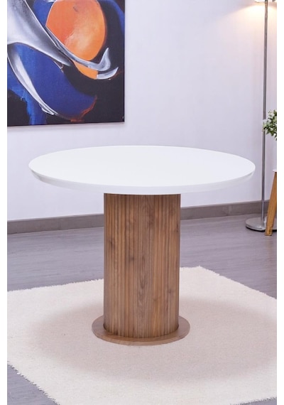 Bohem Yuvarlak Lak Panel Mutfak Masası 100cm Çam Beyaz