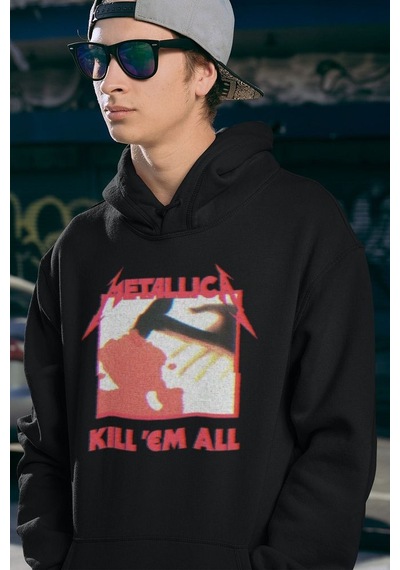 Sevbano Metallica Kill 'em All Yazılı Unisex Oversize Rock Metal Grubu Ho Siyah