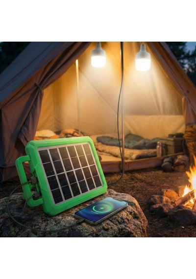 2 Ampullü Solar Panelli Powerbank Özellikli Kamp Işığı Seti Güneş Enerjili Led Kamp Aydınlatma Sistemi, Ta