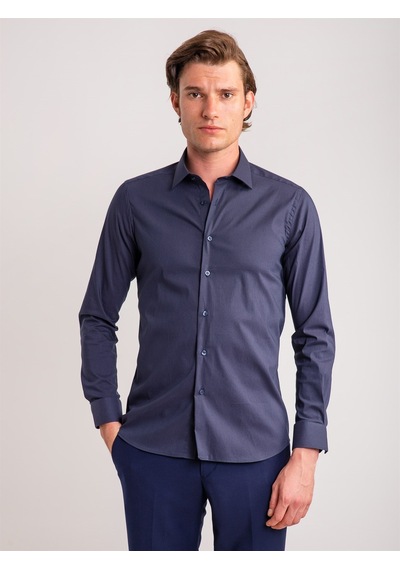 Dufy Lacivert Erkek Ekstra Slim Fit Brent Yaka Uzun Kol Gömlek - 62471 Lacivert