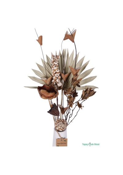 Yapay Çiçek Sitesi Doğal Tropikal Esinti Kuru Çiçek Tanzimi Vazo Hediyeli Model 14 Naturel