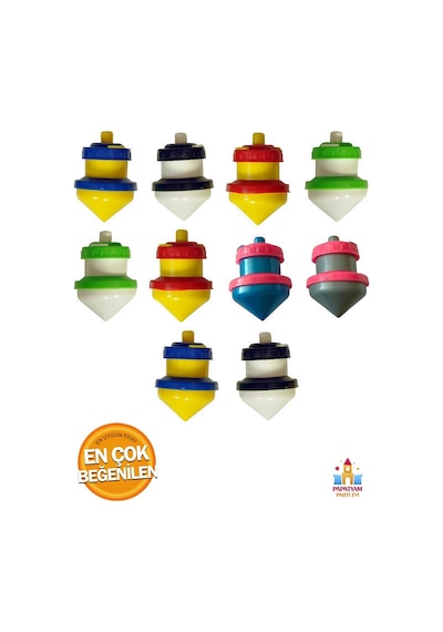 Plastik Basmalı Kendinden Dönen Topaç: 10'lu Set Plastik Topaçlar