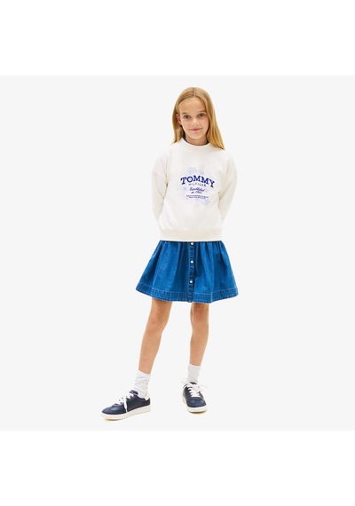 Tommy Hilfiger Flock Flower Crew Neck Çocuk Beyaz Sweatshirt Kg0kg08992 Beyaz
