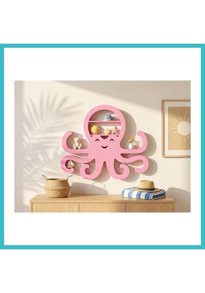 Bezos 3d Baskı Ahtapot Duvar Rafı - Dekoratif Mini Raf-pembe Dfnbez