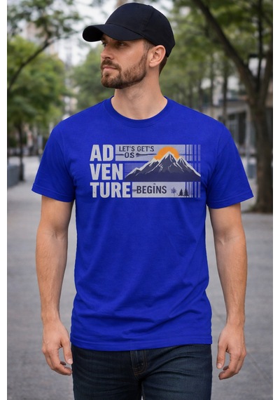 Herkesemoda Adventure Baskı Detaylı Basic T-shırt Mavi