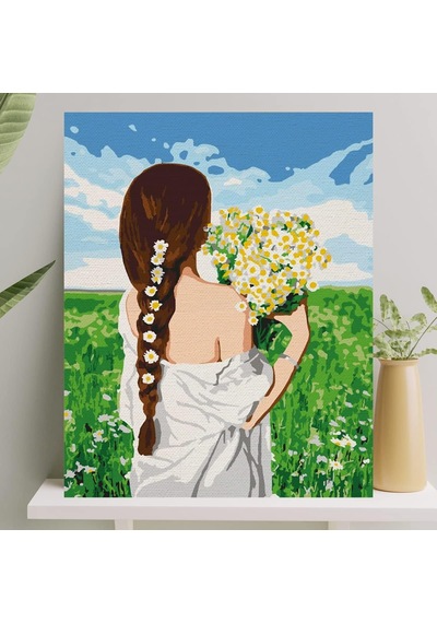 Sayılarla Boyama Tuval Seti Fırça Boya Dahil Çıtalı 40x50 Cm - Papatyalar Standart