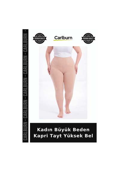 Carlburn Özel Seri Kadın Büyük Beden Kapri Tayt Yüksek Bel Sıcak Hava Vücut Uyumlu Günlük Tarz Ten