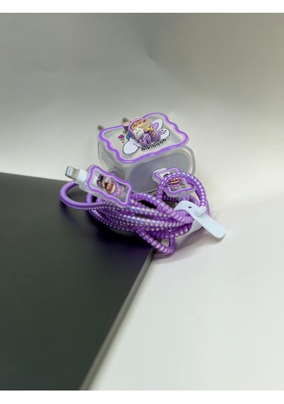 Sweety iPhone Uyumlu Kablo Ve Başlık Koruyucu Set Mor
