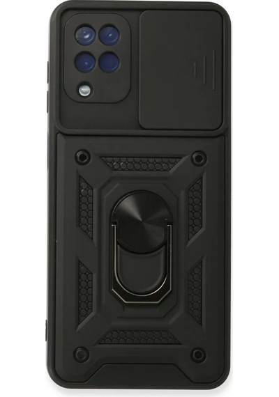 Newface Samsung Galaxy A22 Kılıf Pars Lens Yüzüklü Silikon - Siyah