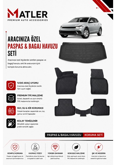 Volkswagen Polo 2019 Model 4d Ekstra Havuzlu Paspas Ve Bagaj Havuzu Set