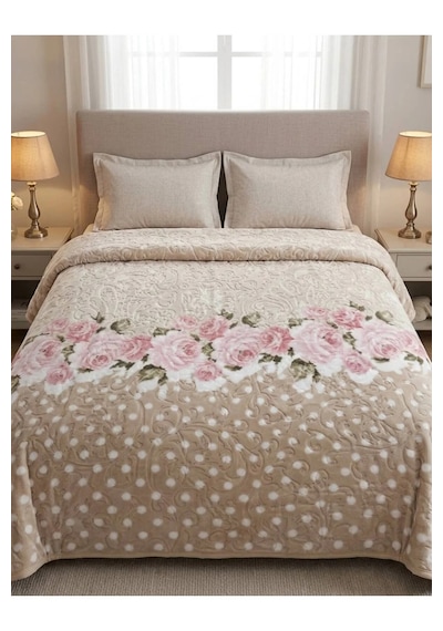 %100 Polyester Vizon Tek Kişilik Battaniye 155 X 215 Açık Bej