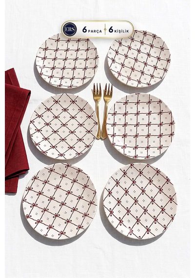 Fiyonk Kareli 6'lı Pasta Tabağı Seti 20 Cm Çok Renkli