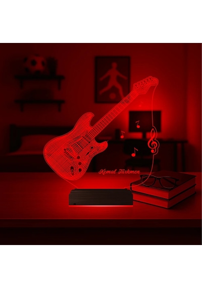 Luvivia Elektro Gitar Müzisyen Hediye Kişiye Özel 3d Lamba - Masa Gece Lambası Şeffaf