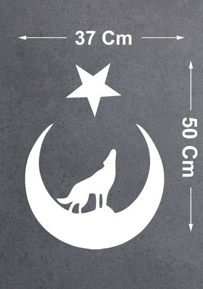 Ay Yıldız Ve Kurt Sticker - Araba Oto Motosiklet Karavan Cam Araç Sticker - 00345 50x37 Cm