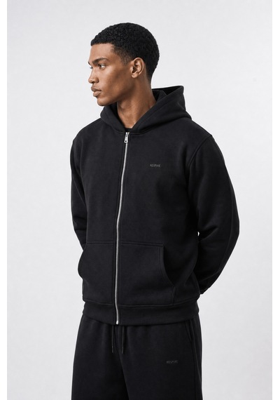 Erkek Respire Basic Oversize Zip Siyah