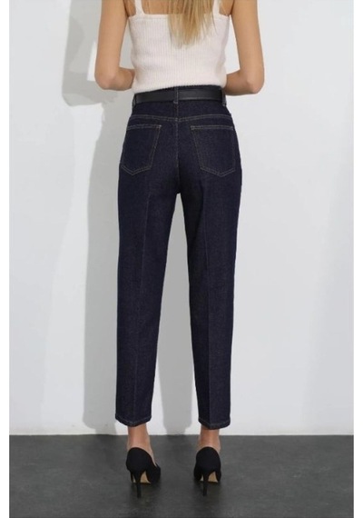 Koyu Mavi Likralı Mom Fit Rahat Kesim Jean Kot Pantolon Koyu Mavi