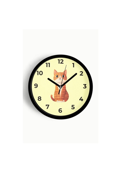 Sevimli Kedi Çocuk Odası Duvar Saati - 25cm - Önü Camlı Siyah Kasa - Sessiz Mekanizma-jh1091 Siyah
