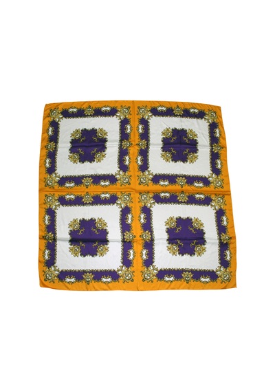 Tikitonki Kare Kesim Etnik Çiçek Desenli Saten Turuncu Eşarp - 90x90 Sarı Sarı